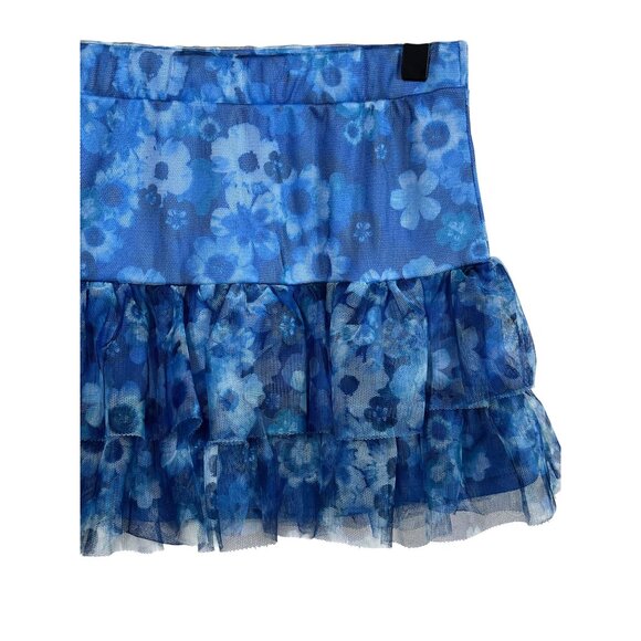 Justice Girls Blue Floral Tiered Mesh Skort Ruffle Pull-On Size 14 - Picture 4 of 9